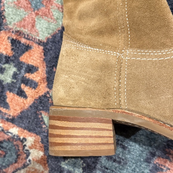 Frye Brown Tan Buck Suede Mid-Calf Heeled Boots - Picture 4 of 8